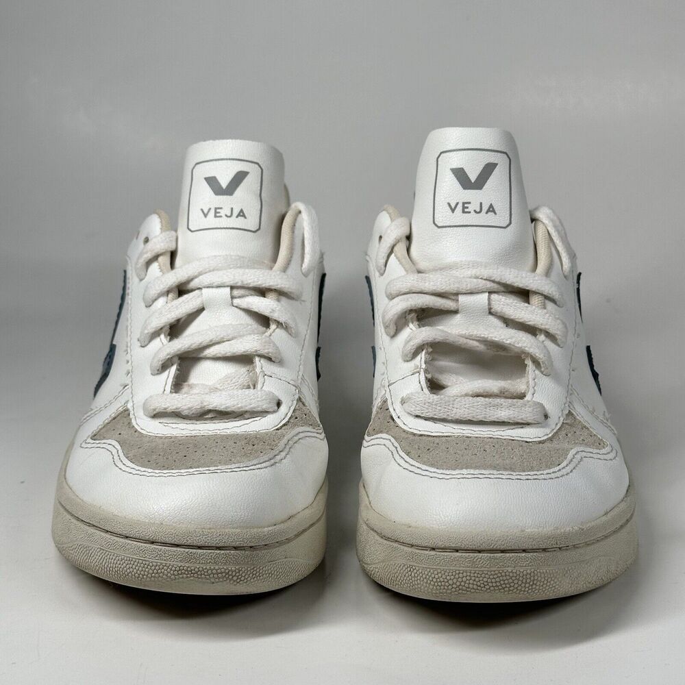 Veja Shoes Women Size 7 V-10 CWL California White Blue Logo Leather Sneakers - Picture 2 of 16